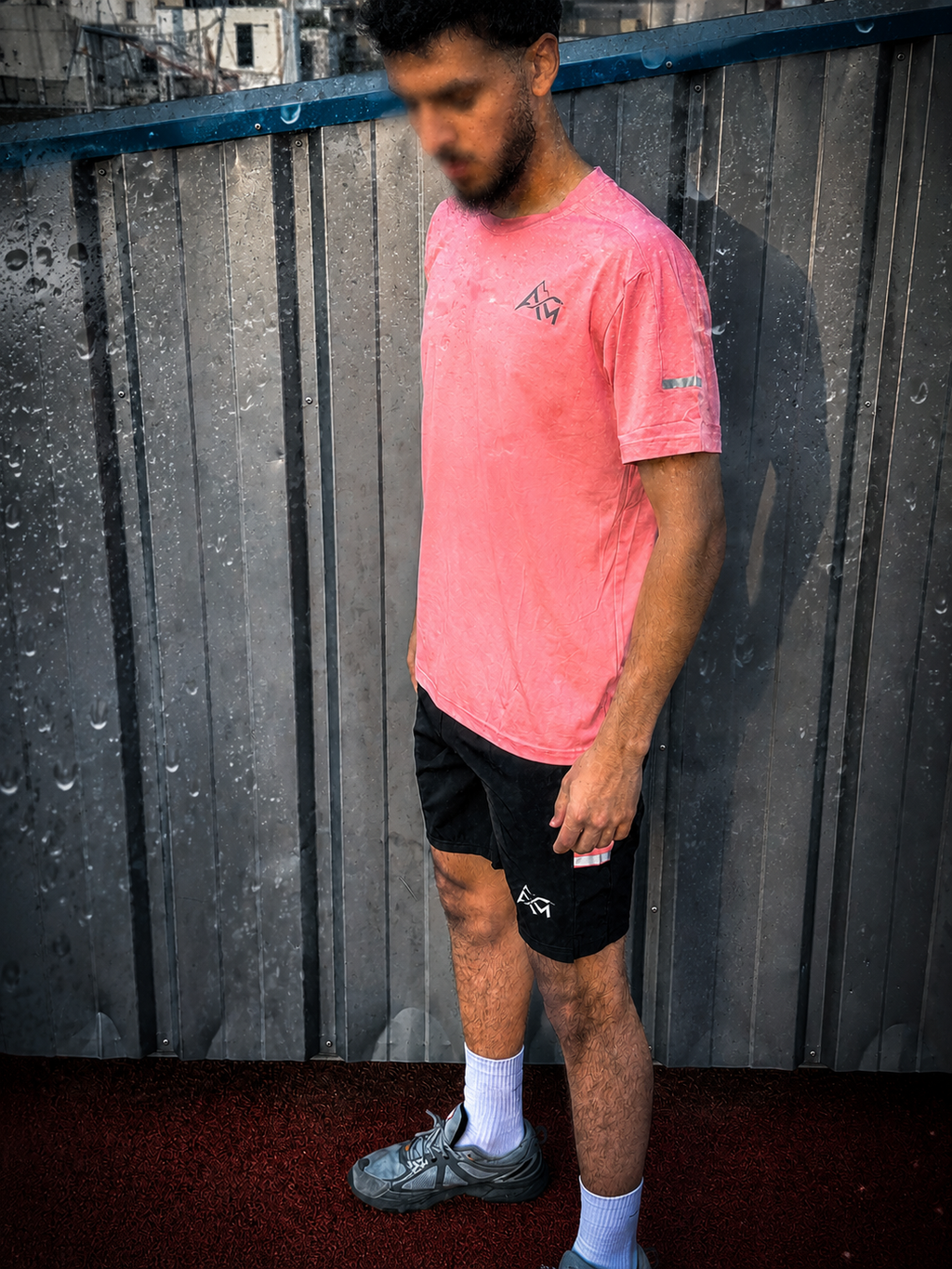 Ensemble short t-shirt rose corail Amvora posé à plat