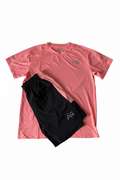 T-shirt rose corail Amvora avec short noir assorti pour femme