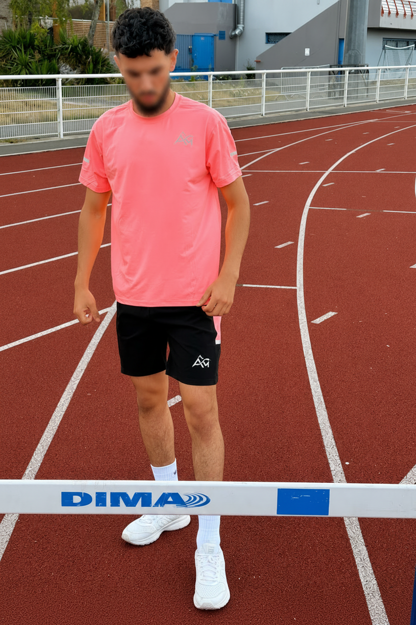Ensemble sport rose Amvora porté, vue de dos
